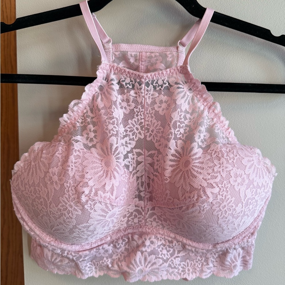 PINK Victoria's Secret Floral Lace Bralette - Light Pink M